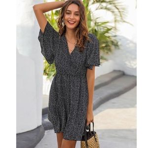 Confetti Print Butterfly Sleeve Dress